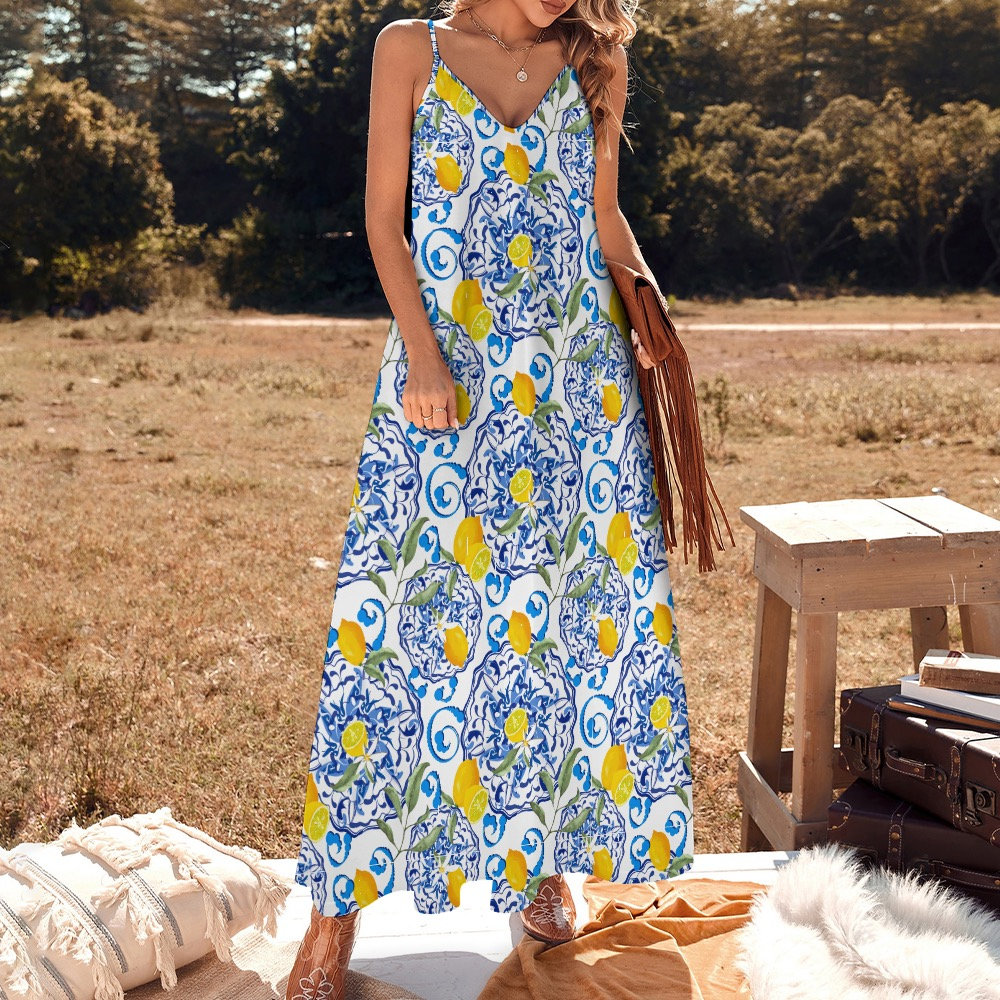 Amalfi,positano Inspired,lemon,summer,sling Ankle Long Dress Amalfi,positano Inspired,lemon,summer,sling Ankle Long Dress
