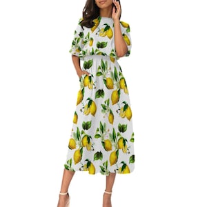 Lemons,citrus,summer,Women&#39;s Elastic Waist Dress