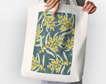 Sac en toile Golden Wattle : imprimé fleurs sauvages australiennes, cabas Native Flora