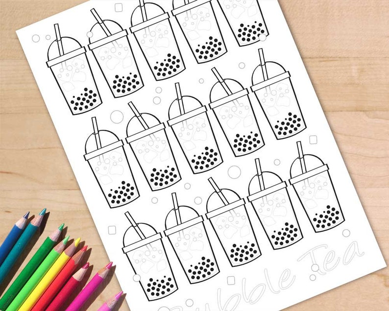 Printable Bubble Tea Coloring Page Boba Tea Colouring Etsy