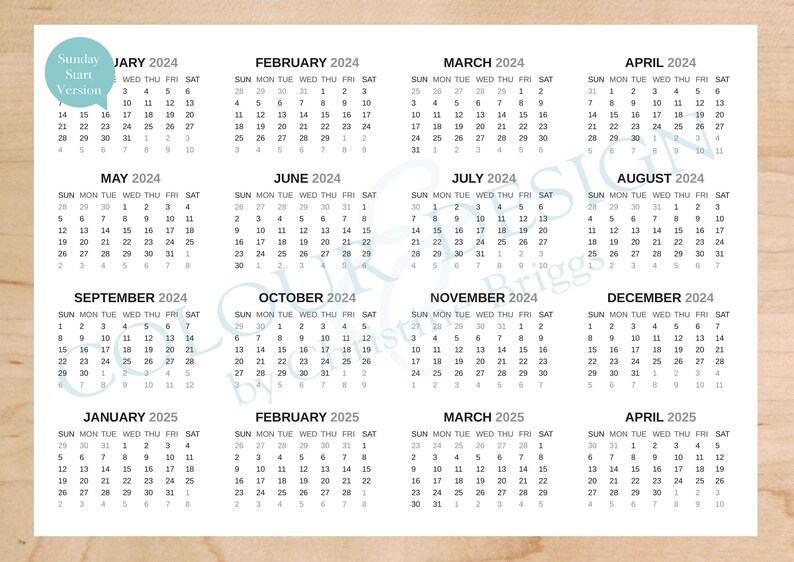 Modèle de calendrier Indesign modifiable 2024. Calendrier de Etsy France