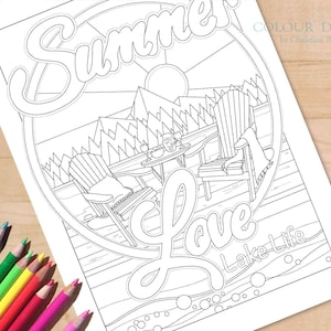 Lake Printable Coloring Page, Summer Vacation Activity Sheet, Lakeside Camping Download PDF Adult Colouring Page, A4 Size, Letter Size