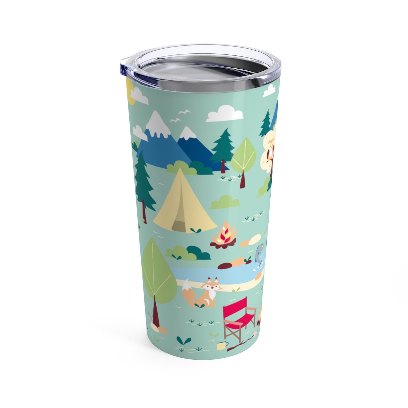 Camping Tumbler 20oz Stainless Steel Tumbler Woodland Etsy