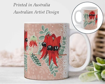 Mug avec fleurs en céramique, pois du désert Sturts, tasse à café fleurs sauvages australiennes