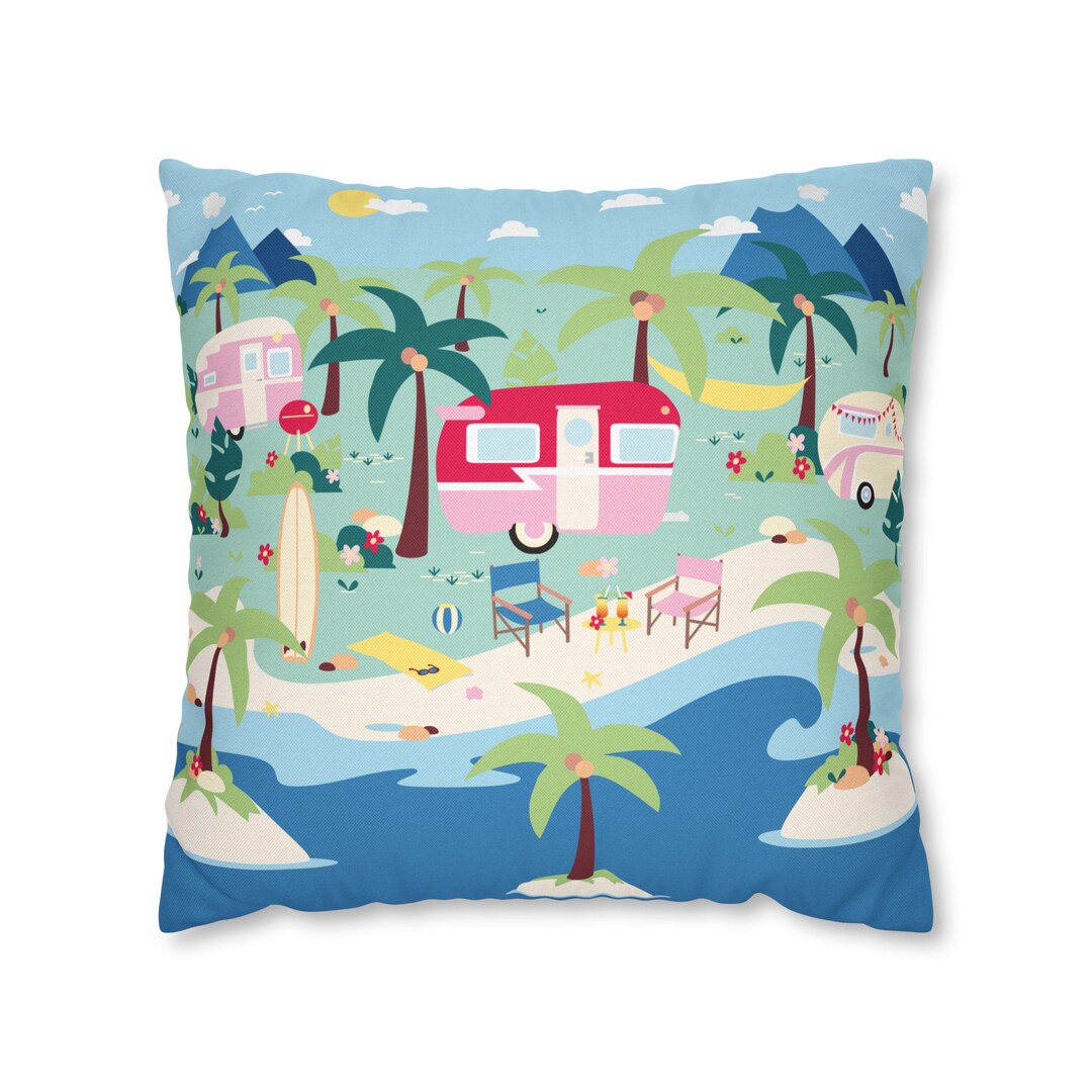Cute Retro Camper Throw Pillow, Beachy Home Decor, RV Camping Gifts for