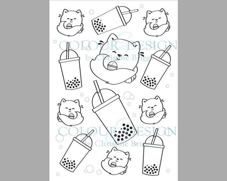 Bubble Tea Coloring Page Boba Tea Colouring Page Cat - Etsy Hong Kong