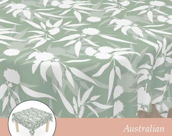 Nappe à imprimé eucalyptus : fleurs sauvages australiennes vert sauge
