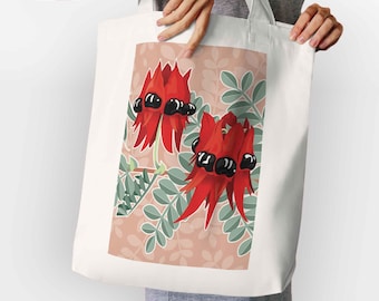 Sac fourre-tout en toile à pois Sturts : imprimé flore indigène australienne de fleurs sauvages