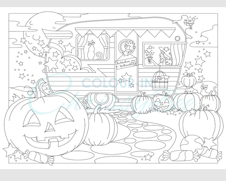 Halloween Christmas Adult Coloring Pages Vintage Camper | Etsy