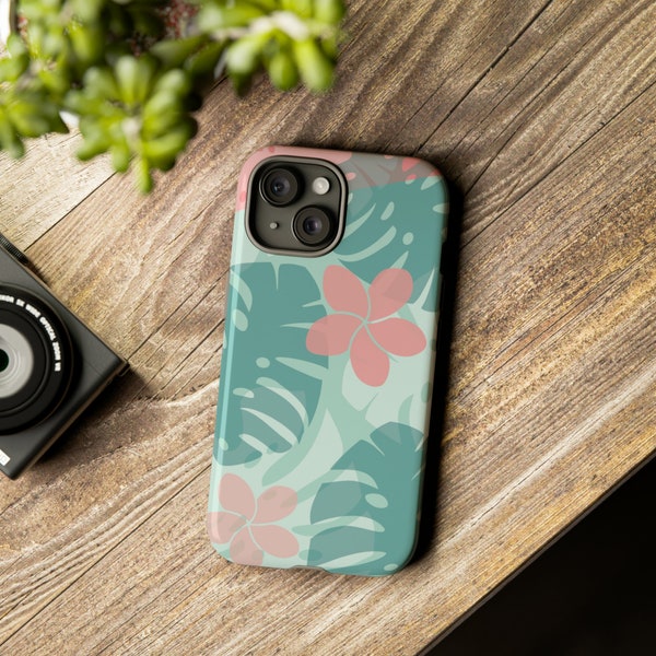 Monstera Mobile Phone Hard Case. Frangipani Flower Cellphone Tough Cover, Compatible with Phone Samsung or Google Pixel, USA & UK Printed