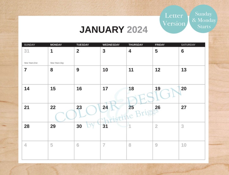 2024 Printable Calendar 13 Month Calendar Yearly Monthly Etsy