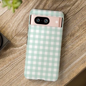 Green Gingham Phone Case, Mint Plaid Print Mobile Cover image 5