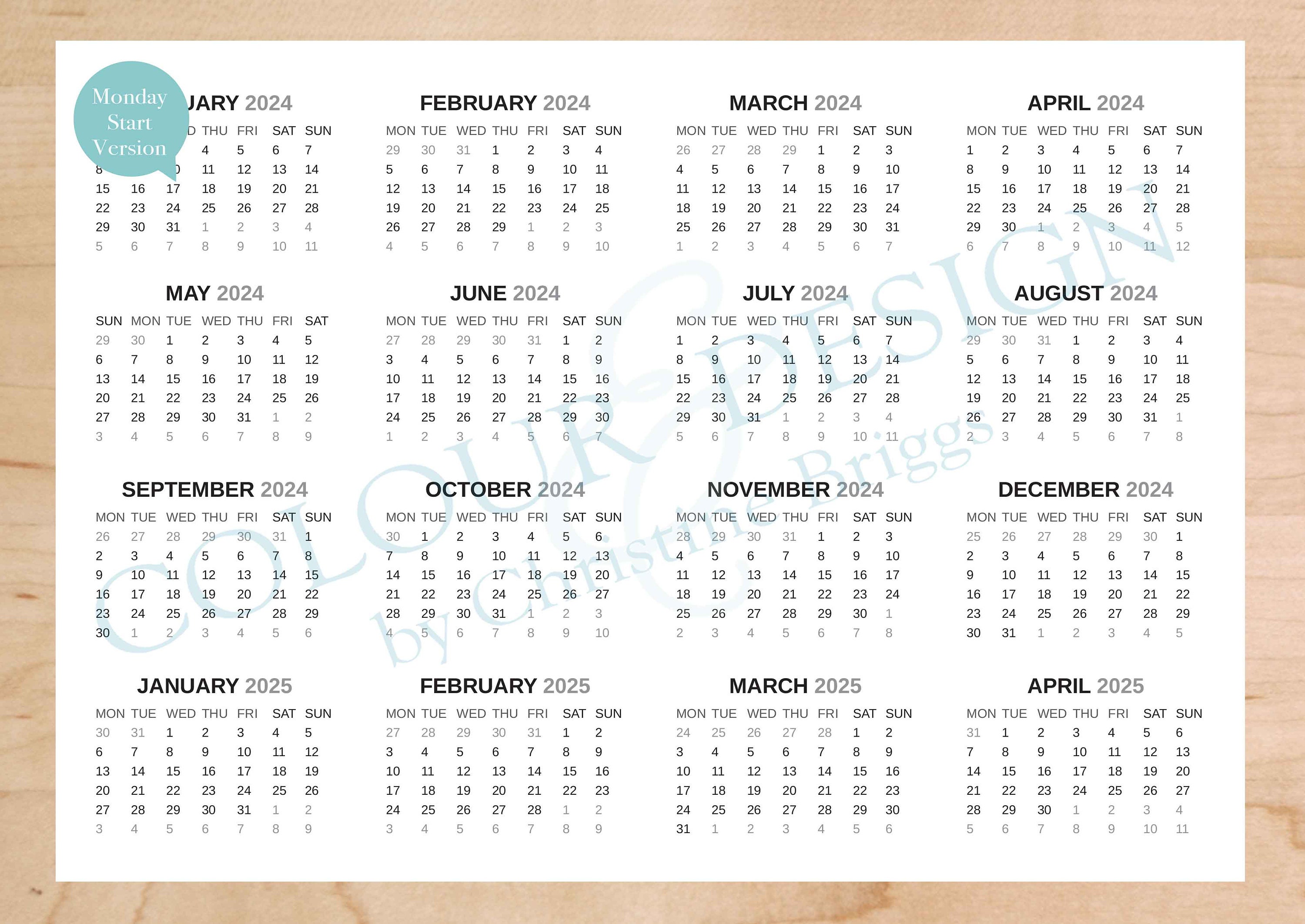 2024 Editable Indesign Calendar Template. 13 Month Calendar Etsy