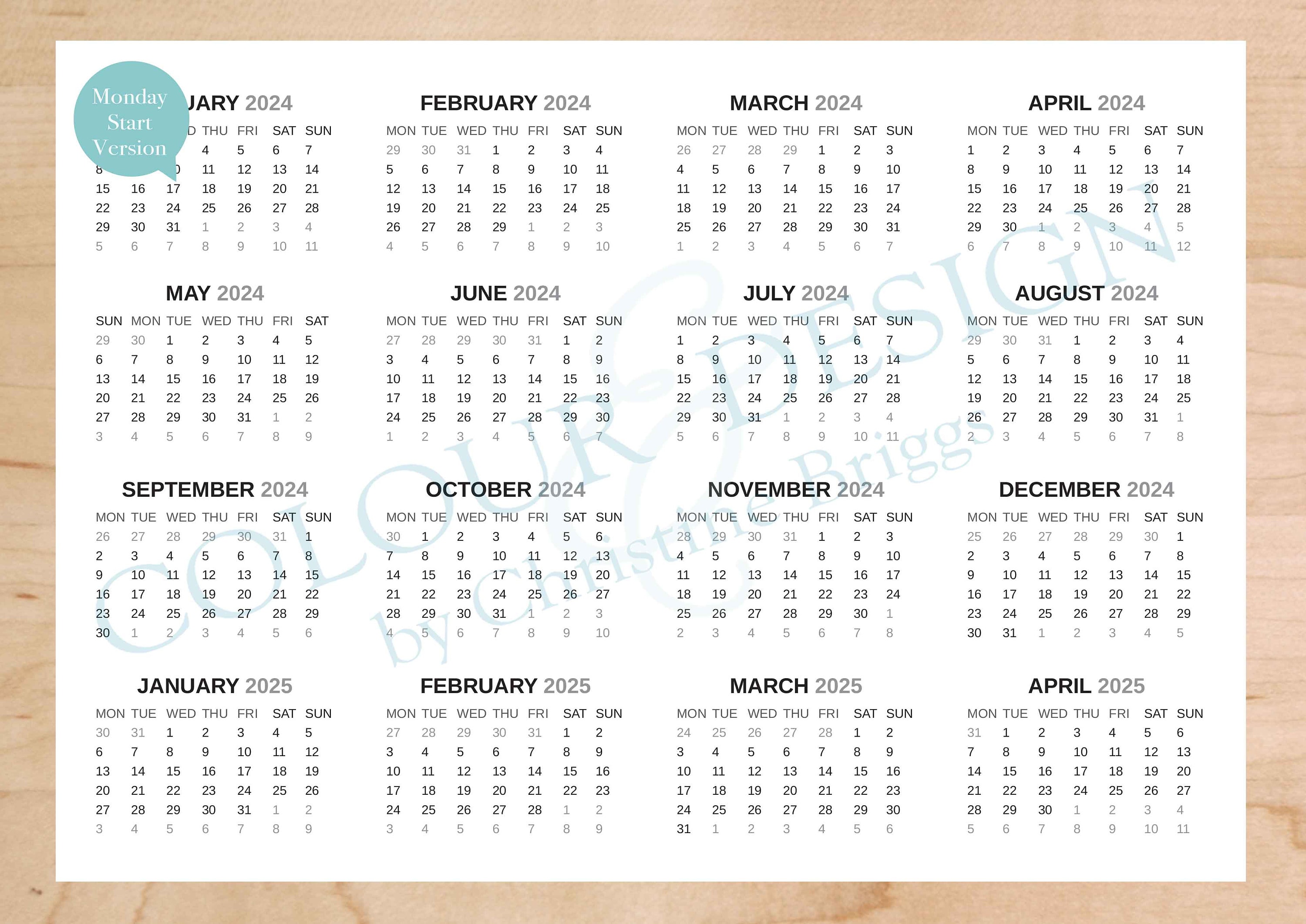 2025 Editable Indesign Calendar Template. 13 Month Calendar Etsy