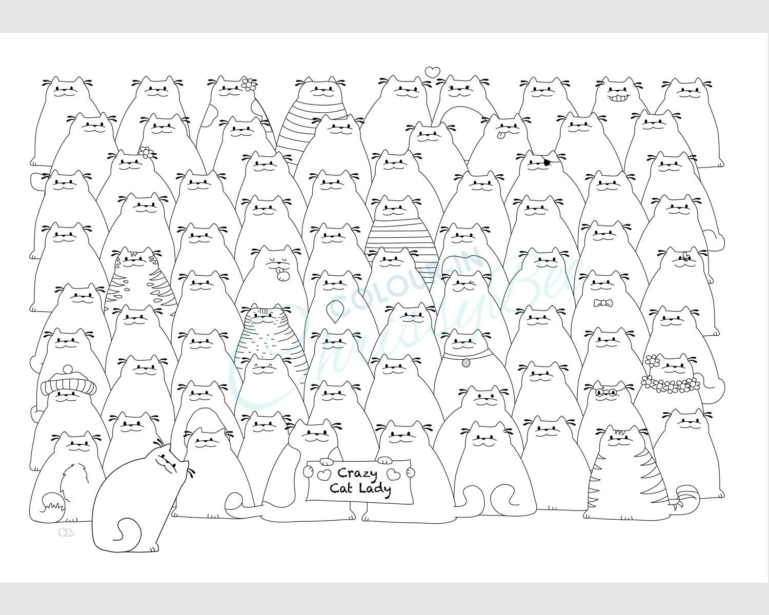 Crazy Cat Lady Coloring Page Printable Adult Coloring Page - Etsy