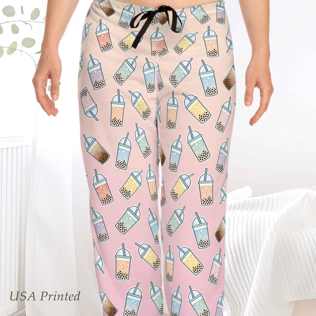 Boba Tea Pajama Pants, Kawaii Pyjama Pants, Bubble Tea Lounge Pants ...