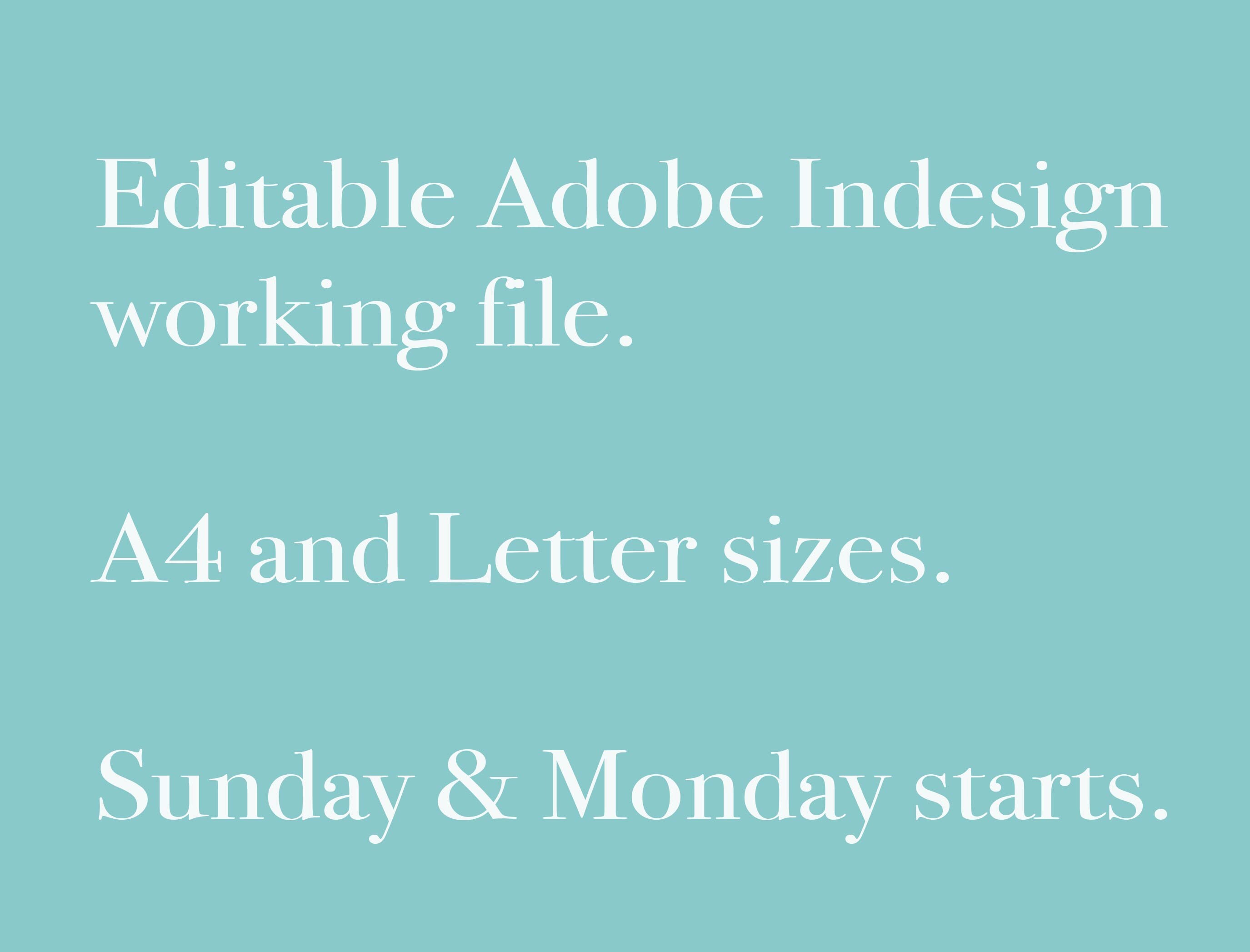 2024 Editable Indesign Calendar Template. 13 Month Calendar Etsy