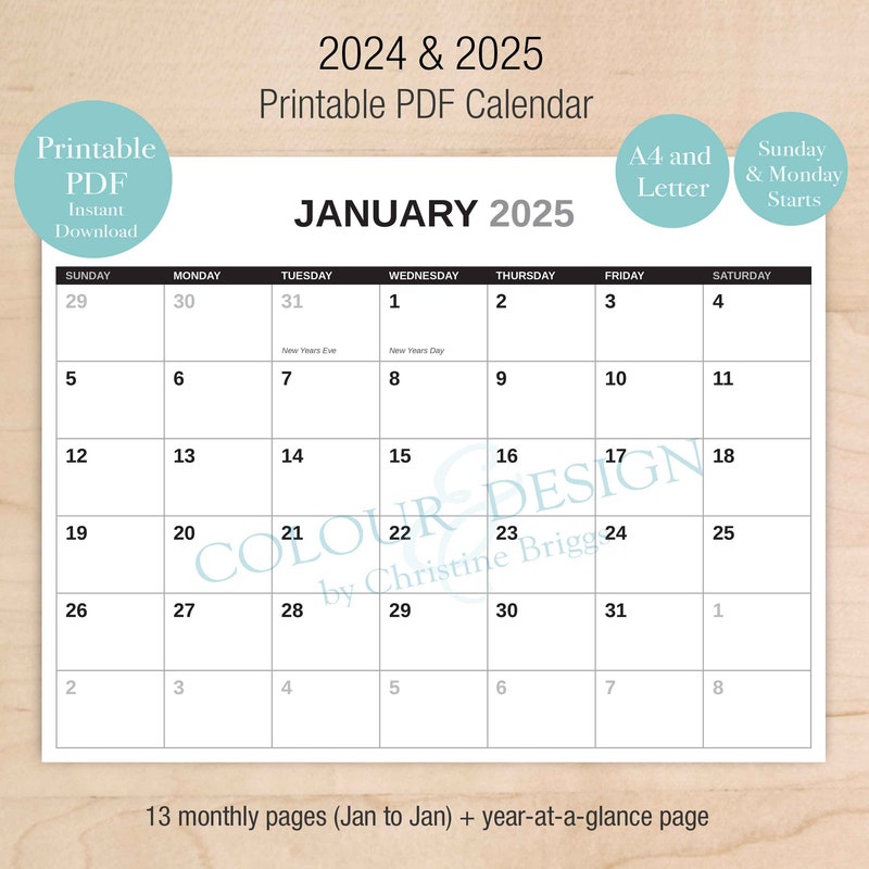 2025 Calendar Month Print Etsy
