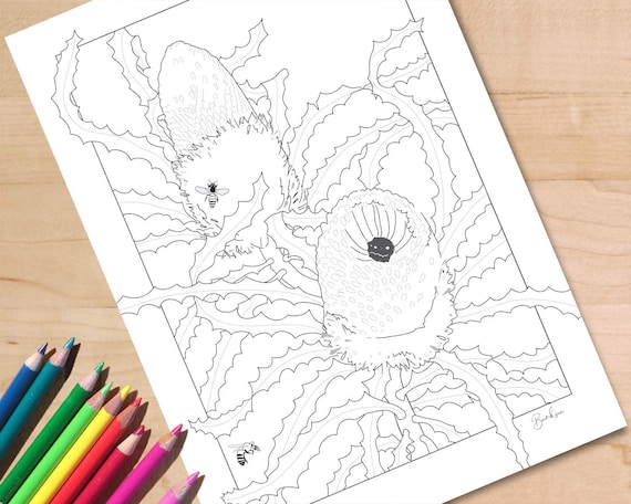 Australian Wildflower Colouring Page Banksia Bees Printable Etsy