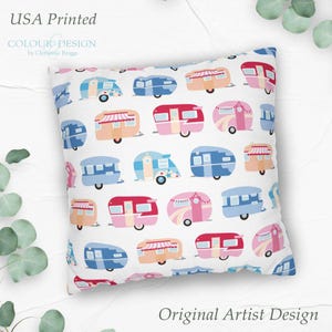 RV Throw Pillow, Cute Camper Cushion, Caravan Bedding, RV Camper Decor, RV Housewarming Gift, Camping Pillow, Cover or Cover with Pillow