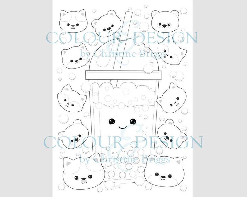 Kawaii Bubble Tea Printable Coloring Page. Cute Baby Animals - Etsy Canada