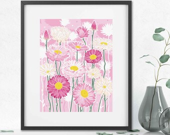 Impression encadrée de fleurs sauvages australiennes : art floral éternel rose