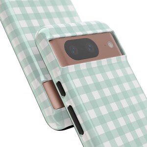 Green Gingham Phone Case, Mint Plaid Print Mobile Cover image 4