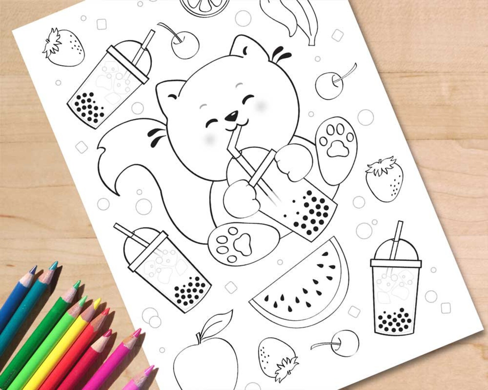 Cute Cat Bubble Tea Coloring Page Printable Pdf Cat Colouring - Etsy