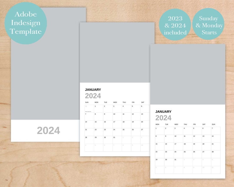 2024 Wall Calendar Template, Adobe Indesign Editable POD Gooten