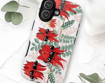 Étui pour portable Sturts Desert Pea : imprimé fleurs sauvages australiennes, coque rigide résistante aux chocs pour portable
