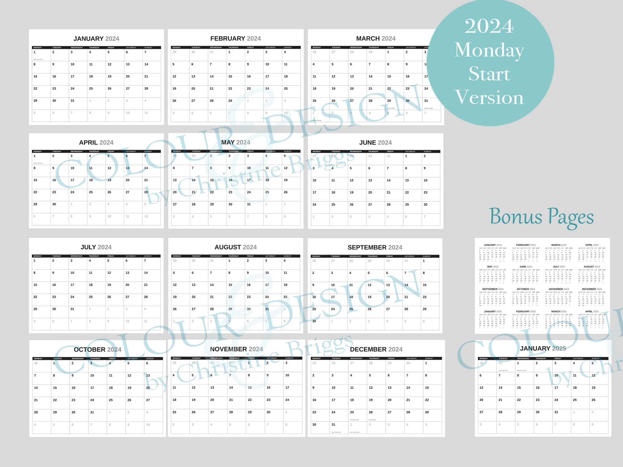 2025 Editable Indesign Calendar Template. 13 Month Calendar Etsy