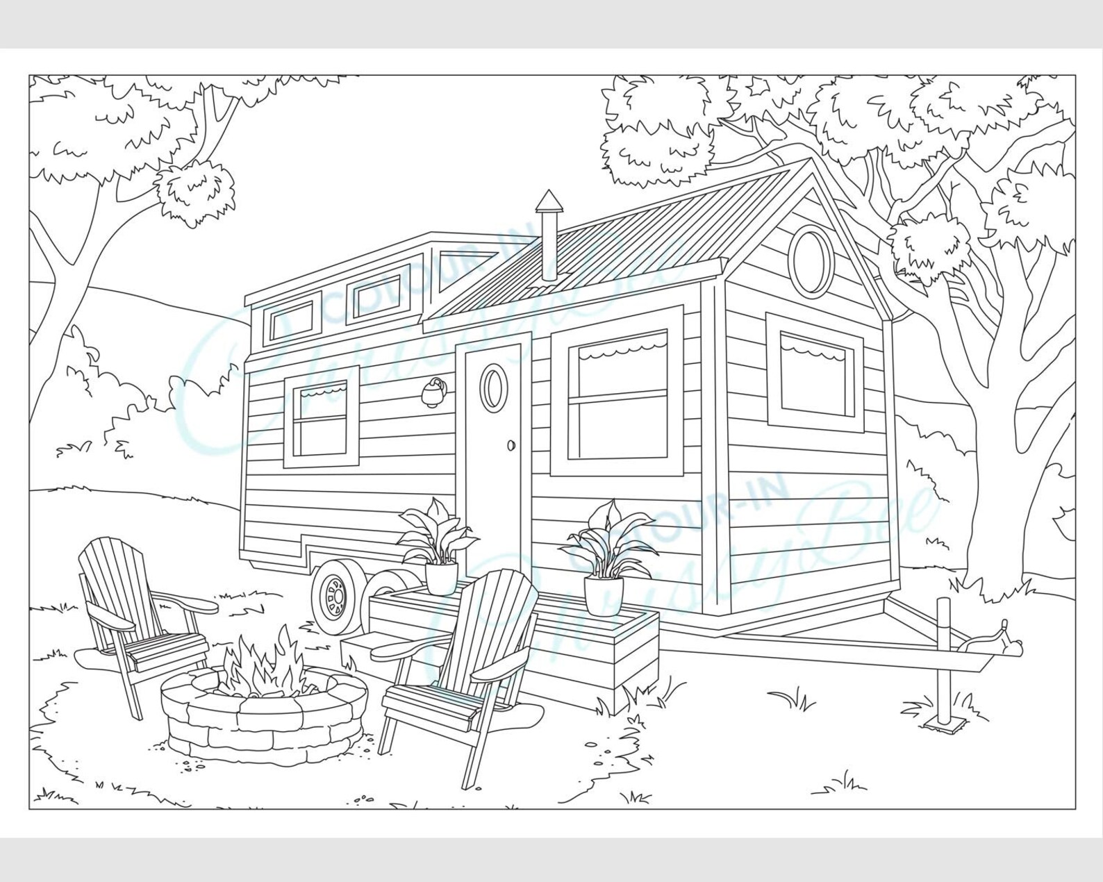 Tiny House Printable Coloring Page. Home on Wheels Living Etsy Canada