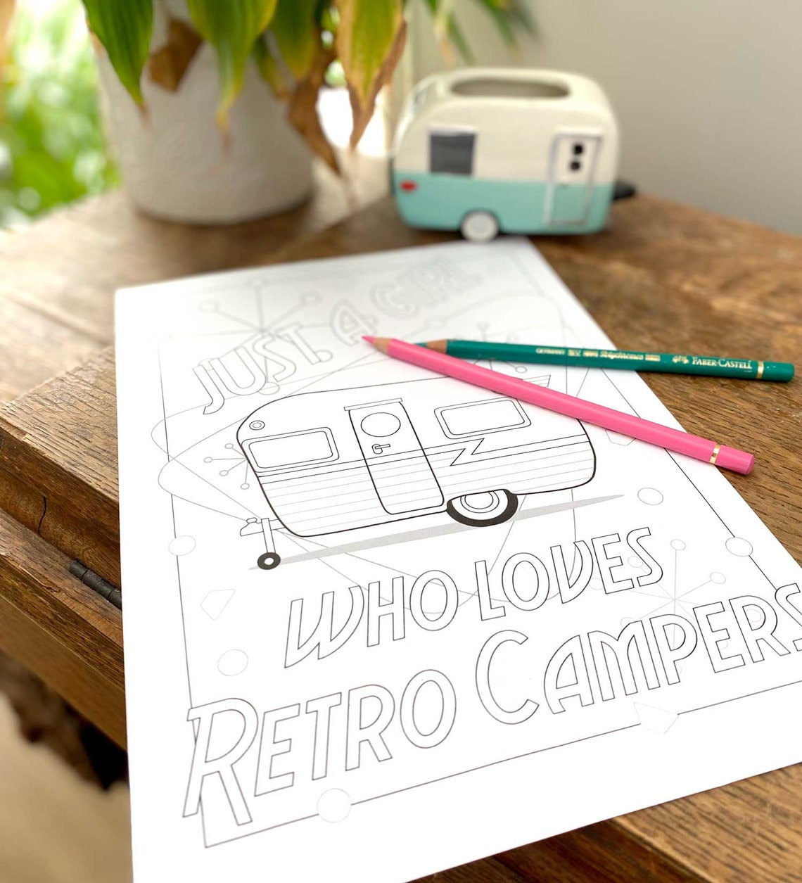 Retro Camper Coloring Page, Camping Coloring Page, Printable Adult