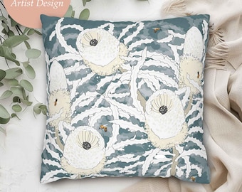 Banksia Print Throw Pillow, Boho Floral Cushion Cover