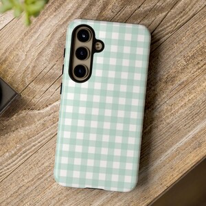 Green Gingham Phone Case, Mint Plaid Print Mobile Cover image 9