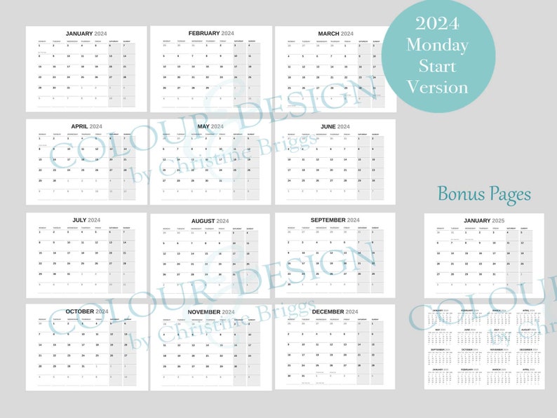 2024 Indesign Calendar Editable Template. Adobe Graphic - Etsy