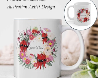 Mug nom personnalisé fleurs sauvages : tasse à café en céramique flore indigène d'Australie