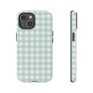 Green Gingham Phone Case, Mint Plaid Print Mobile Cover image 2