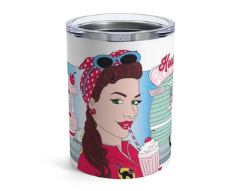 50s Pinup Girl Wine Tumbler. Insulated Camping Cup with Lid, Glamping Gift for Her, RV Caravan Camper Trailer, Food Truck, Icecream Van