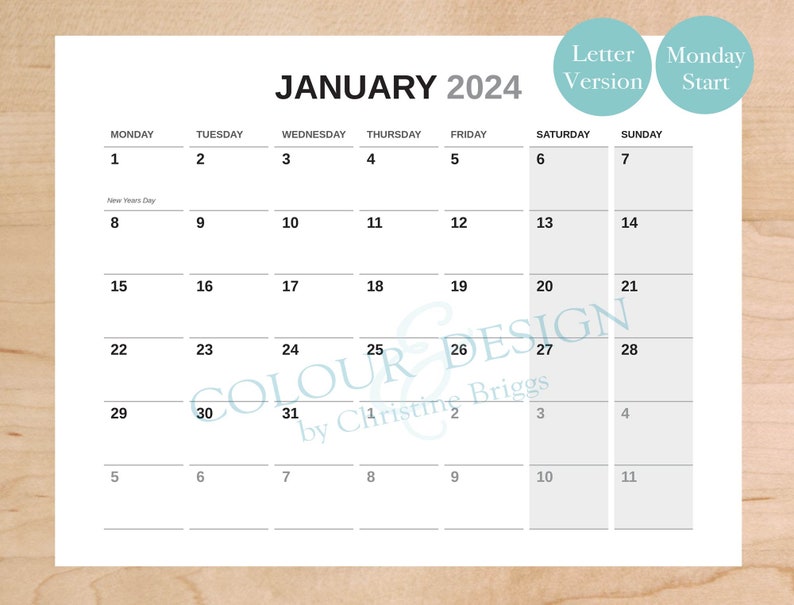 2024 Indesign Calendar Editable Template. Adobe Graphic Designers