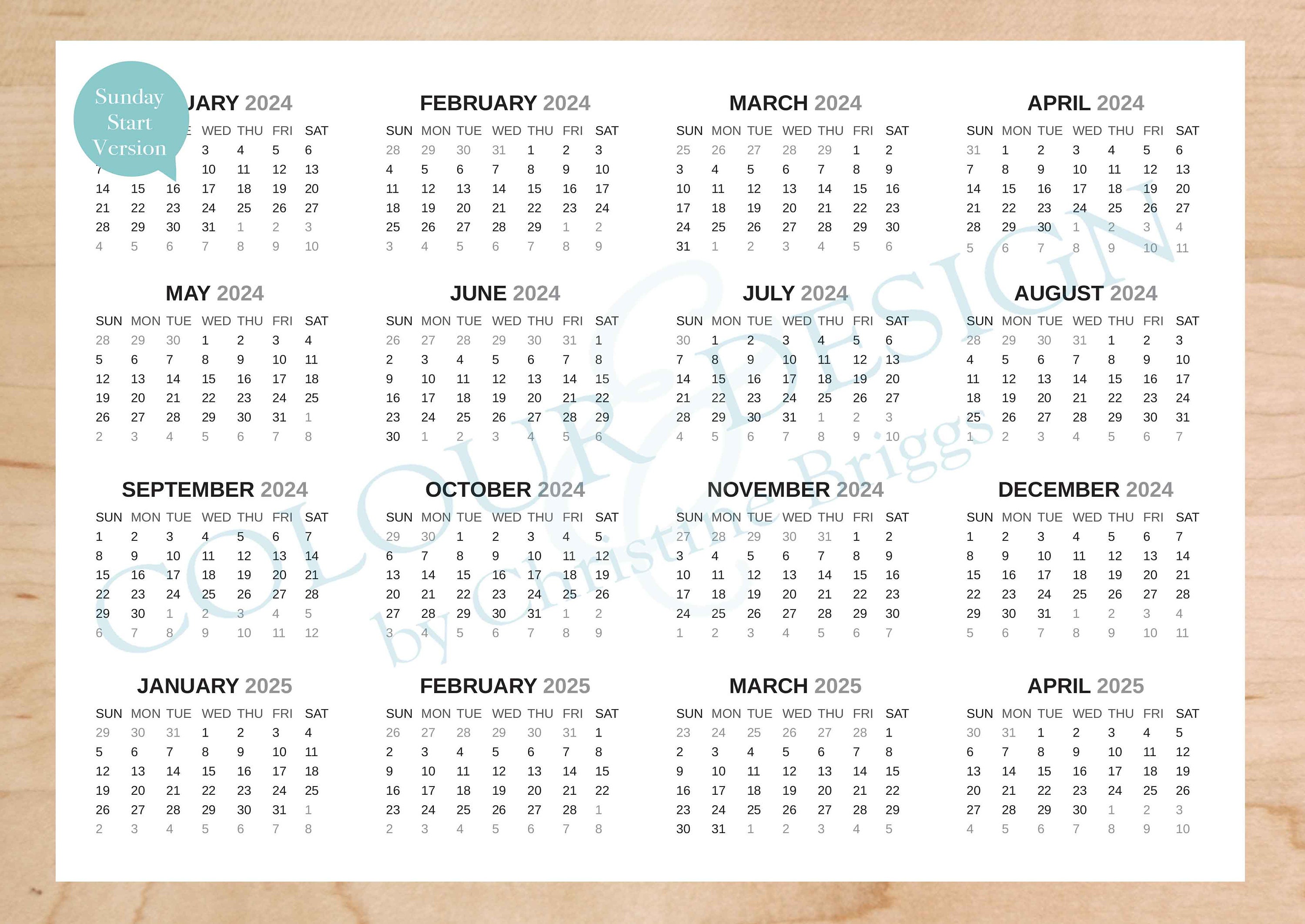 2024 Indesign Calendar Editable Template. Adobe Graphic Designers