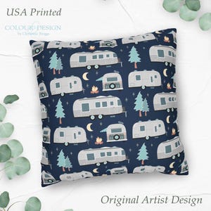 Airstream Lover Throw Pillow, Airstream Owner Gift, Caravan Camping Cushion, RV Tailer Decor & Accessories, Cover Only or Cover with Pillow