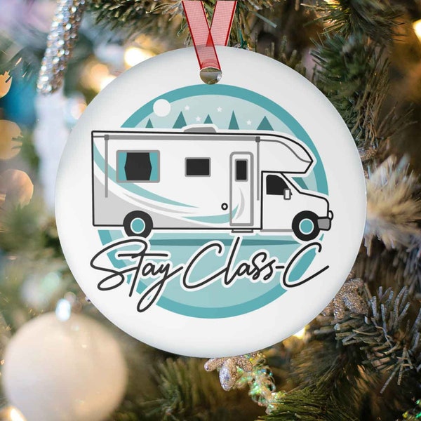 Class C Motorhome Christmas Ornament. Stay Class-C Metal Hanging Tree Decoration, Gift for Motorhome Owner