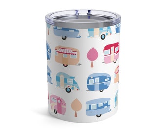 Cute Camper Wine Camping Cup. RV Caravan Insulated Thermal Tumbler, Happy Camper Travel Mug, Gift For Vintage Trailer Owner