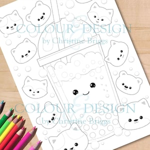 Kawaii kleurplaat Boba, afdrukbaar met Bubble Tea. Schattige chibis-activiteitenblad, kleurplaat boba-bekers, tieners, kinderen en volwassenen, A4-formaat