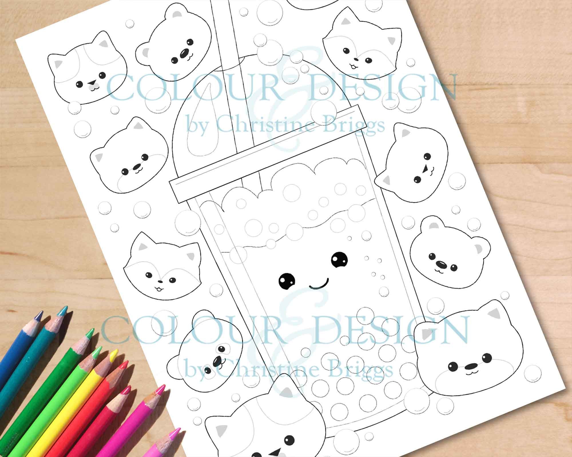 Kawaii Bubble Tea Printable Coloring Page. Cute Baby Animals and Boba ...