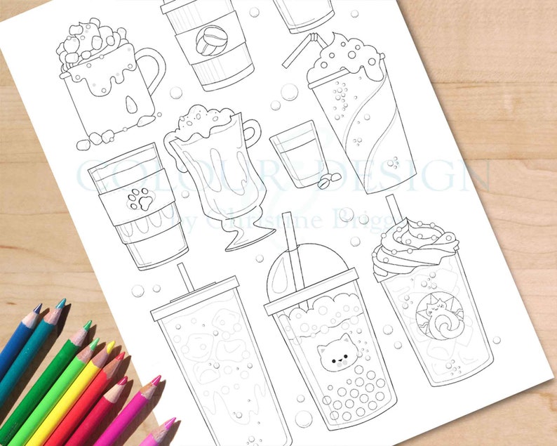 Coloriages à imprimer Bubble Tea Coffee. Feuille - Etsy France