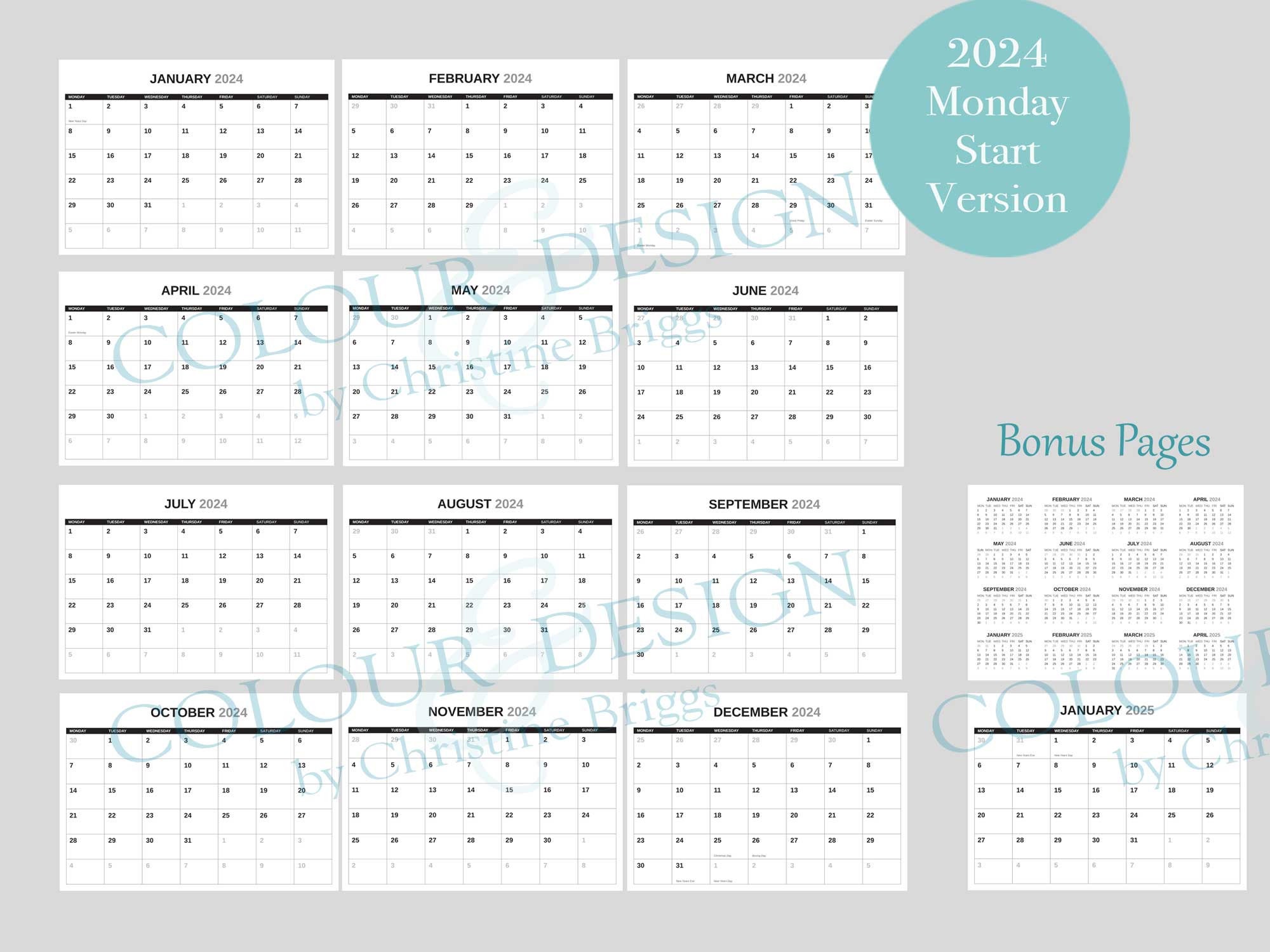 2025 Printable Calendar. 13 Month Calendar, Yearly Monthly Planner, A4