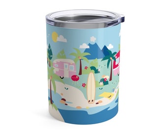 Camping Wine Tumbler Cup.  Beach Glamping, Caravan Gifts for Her, RV Insulated Travel Cup with lid