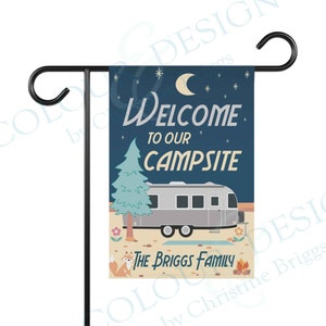 Travel Trailer Campsite Welcome Flag. Airstream Owner Gifts, RV Camping Sign, Welcome To Our Campsite, Family Custom Name Banner (Flag Only)